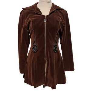 Vintage Brown Velvet Zipper Detail Jacket